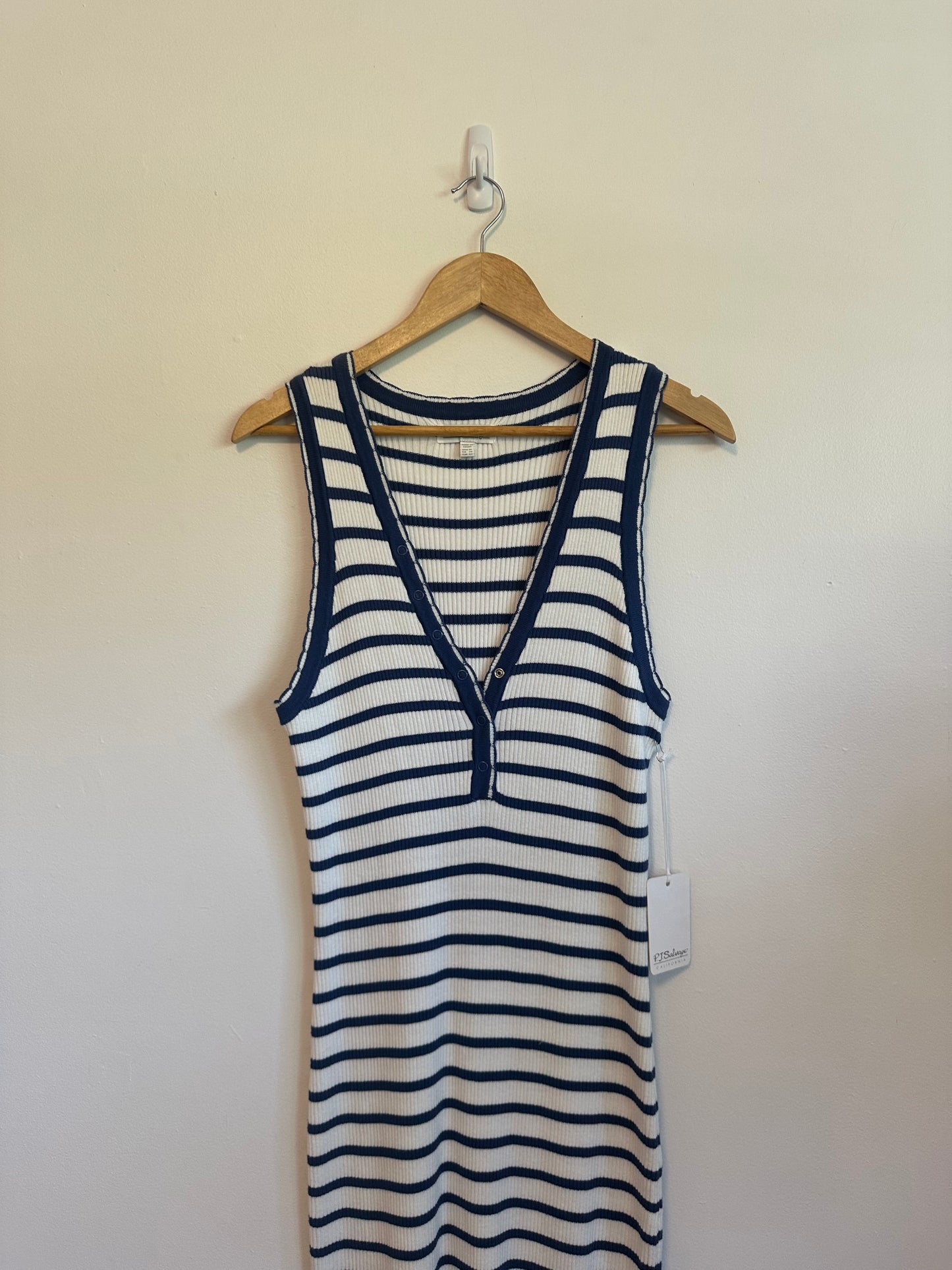 NWT PJ Salvage Seaside Ribbed Midi Dress in Ivory and Blue Stripe | Size XL