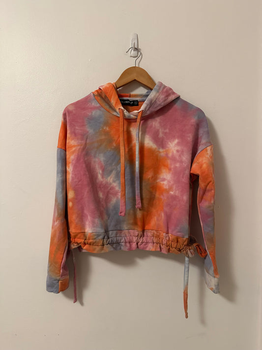 BLANKNYC Sweet Spot Rainbow Tie-Dyed Cropped Hooded Sweatshirt | Size XS