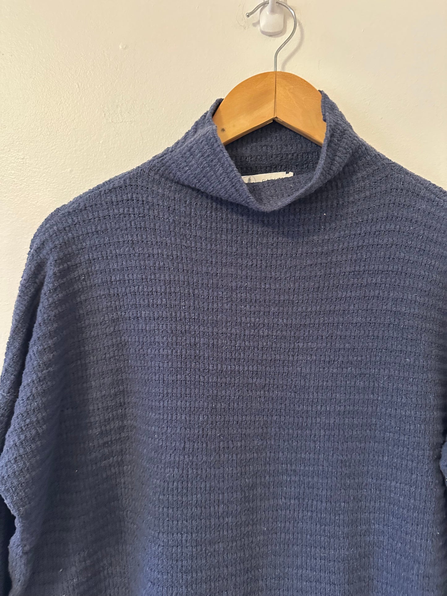 Carve Designs Livia Mock Neck Long Sleeve Waffle Knit Sweater in Navy Heather