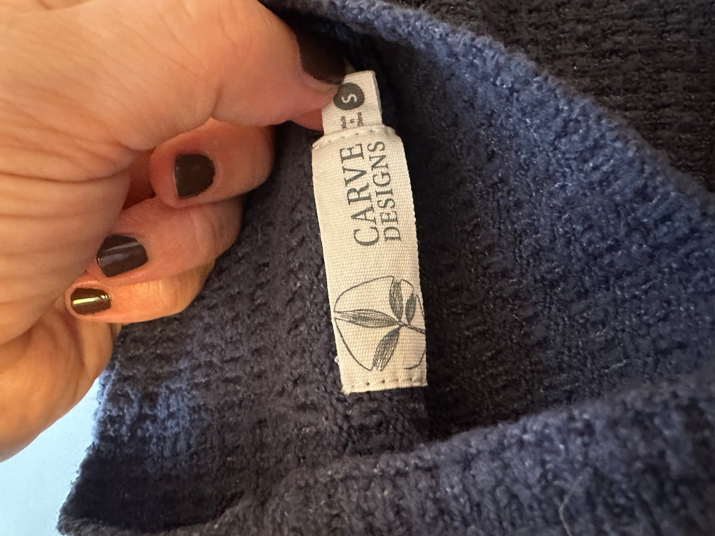 Carve Designs Livia Mock Neck Long Sleeve Waffle Knit Sweater in Navy Heather