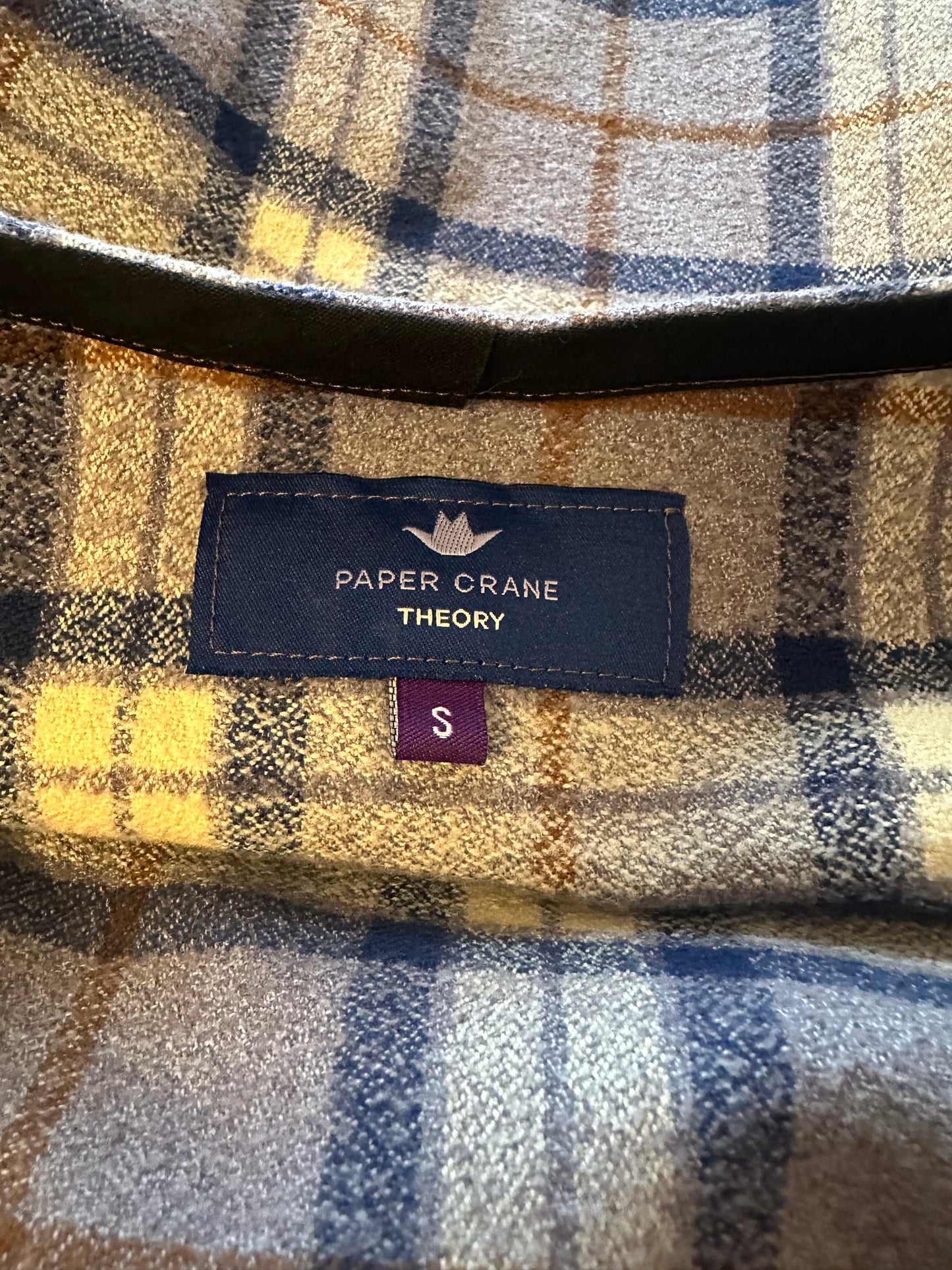 Paper Crane Plaid Boxy Cropped Long Sleeve Top with Solid Brown Sleeves | Small