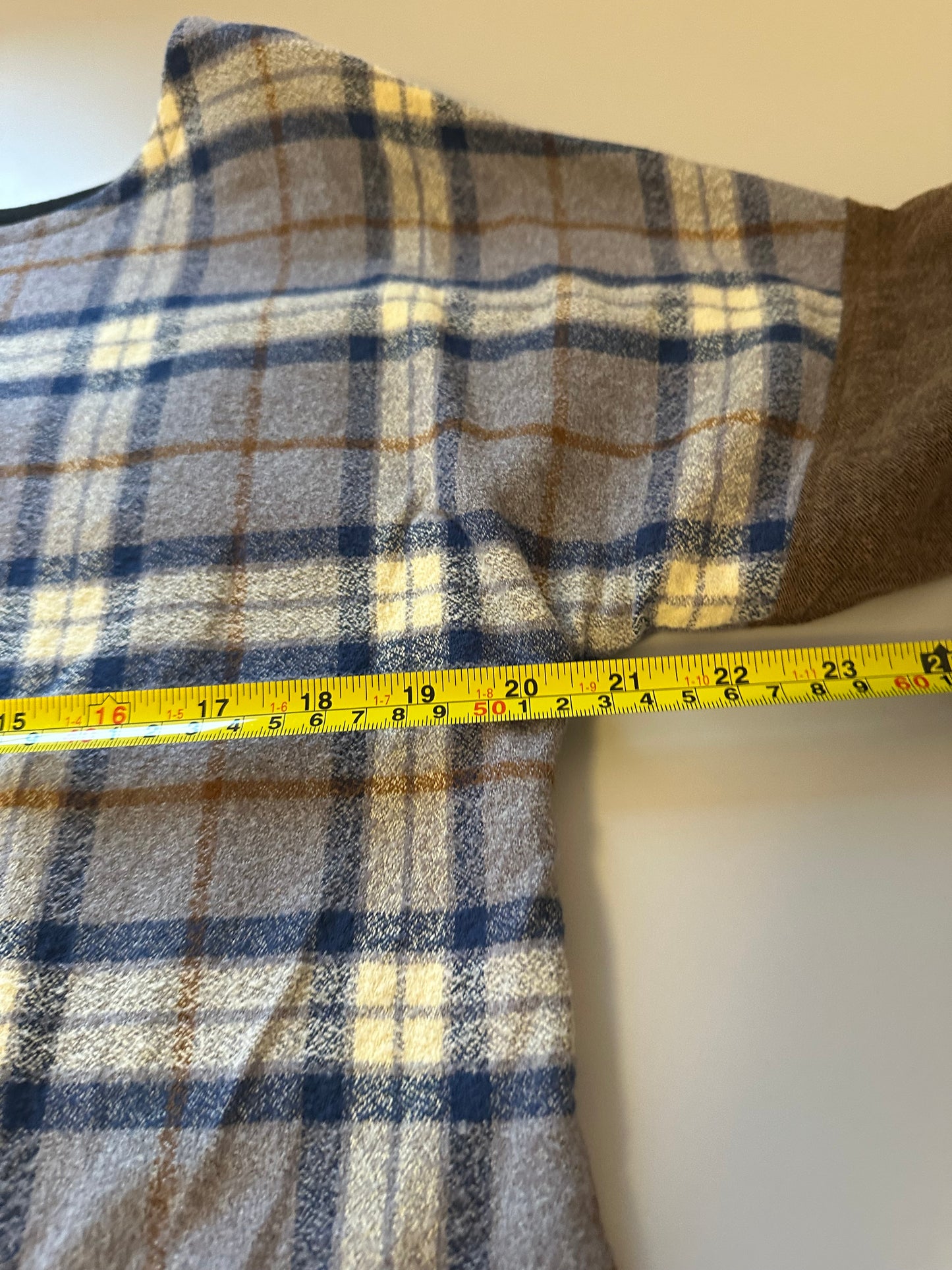 Paper Crane Plaid Boxy Cropped Long Sleeve Top with Solid Brown Sleeves | Small