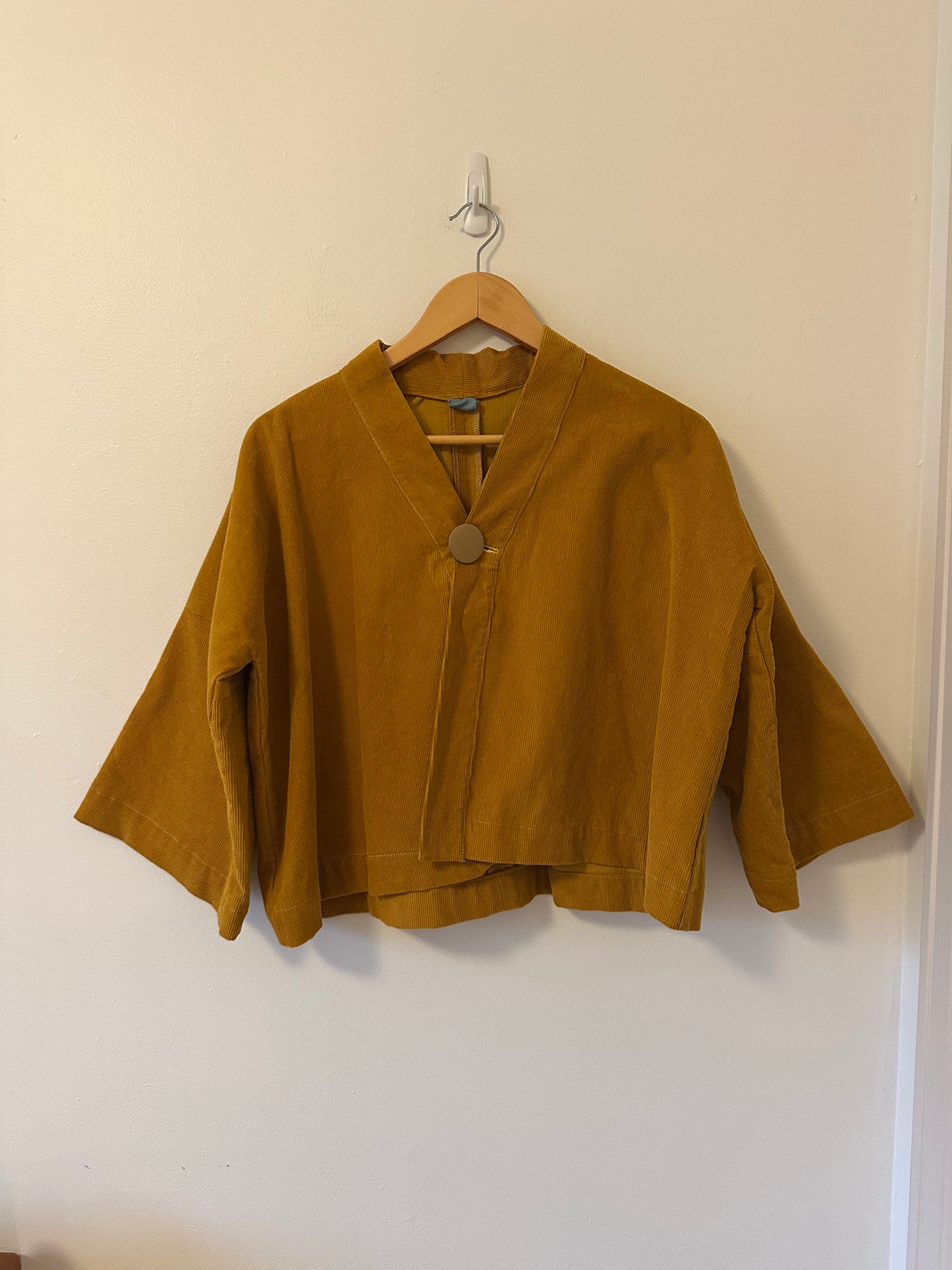 Handmade Mustard Yellow Corduroy Single Button Kimono Style Cardigan