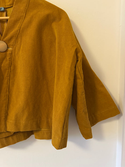 Handmade Mustard Yellow Corduroy Single Button Kimono Style Cardigan