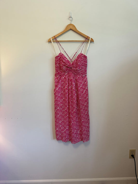 Shoshanna Geometric Pink and White Printed Crossback Dress | Size 8