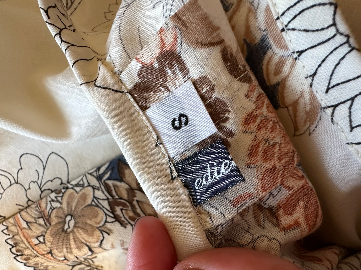 Handmade Cream Floral Sleeveless Shift Dress with Waist Tie | Size Small