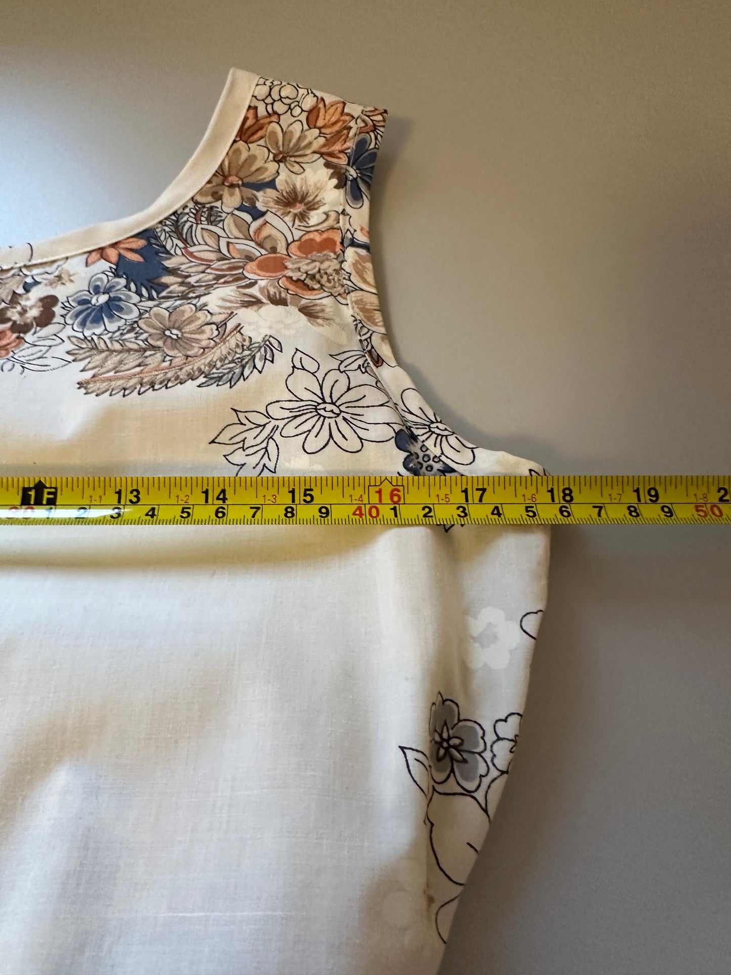 Handmade Cream Floral Sleeveless Shift Dress with Waist Tie | Size Small