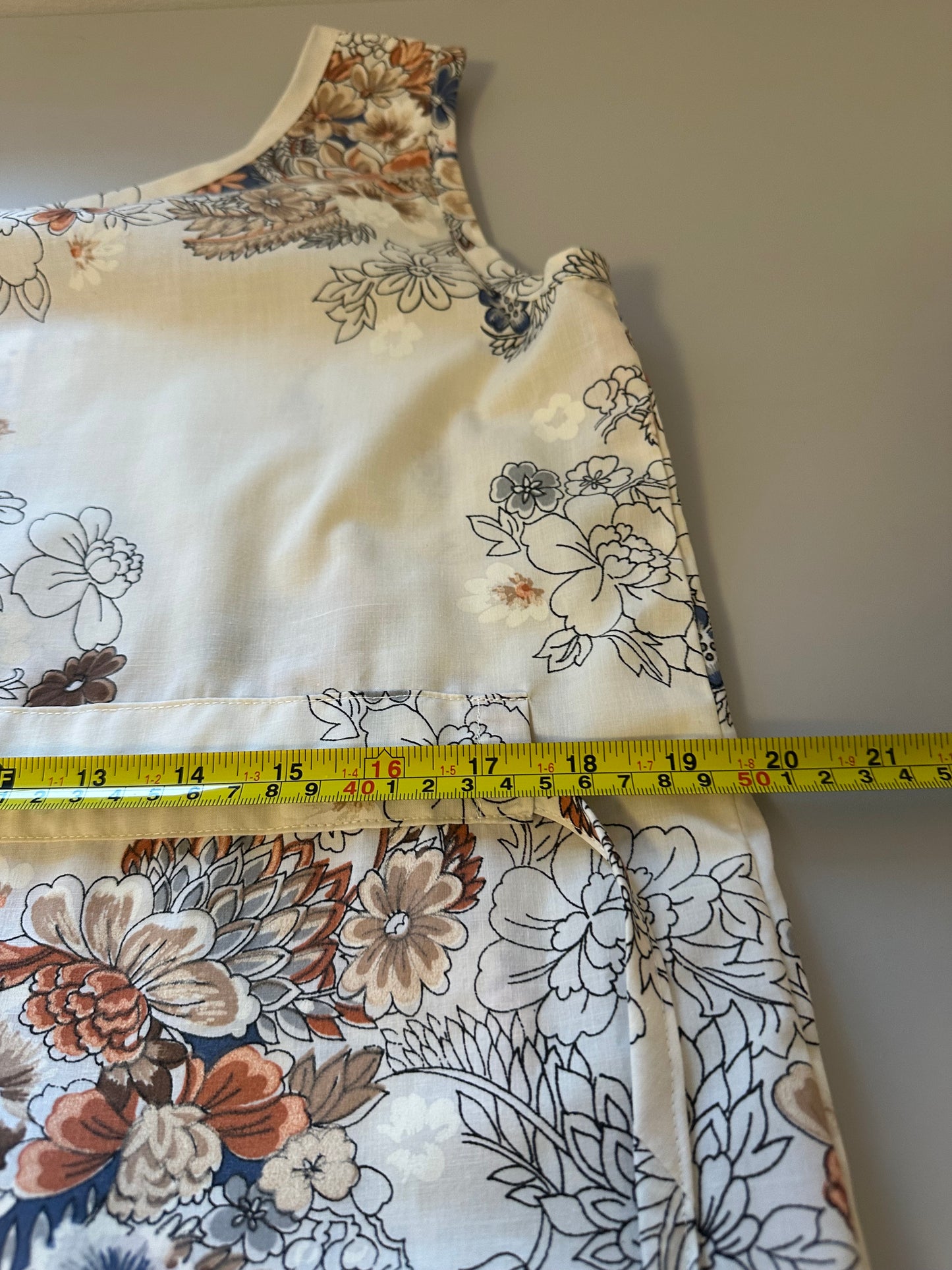 Handmade Cream Floral Sleeveless Shift Dress with Waist Tie | Size Small