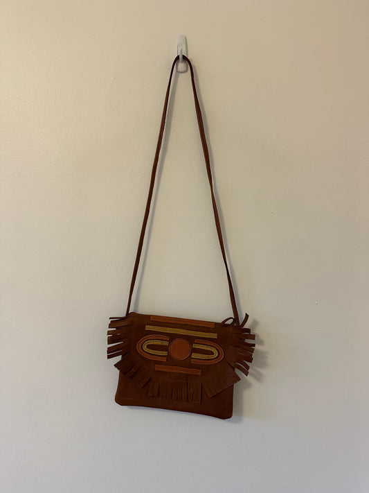 Grooves & Grain Handmade Crossbody Brown Leather Patchwork Bag