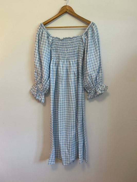 Sleeper Atlanta Blue and White Gingham Midi Dress | Size XL
