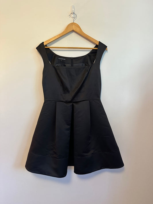 Tia Dorraine Sweet Love Flared Satin Mini Dress in Black | Size Large