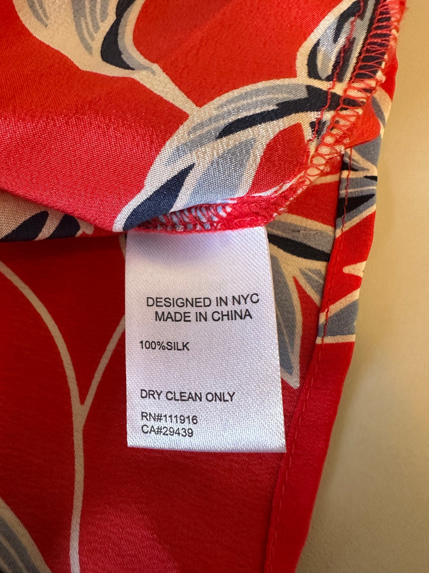 Yumi Kim Red Floral Print Lace-Up Silk Blouse | Size Large