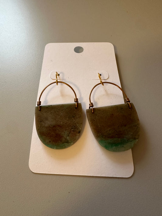 New Handmade Green Jade and Brass Earrings
