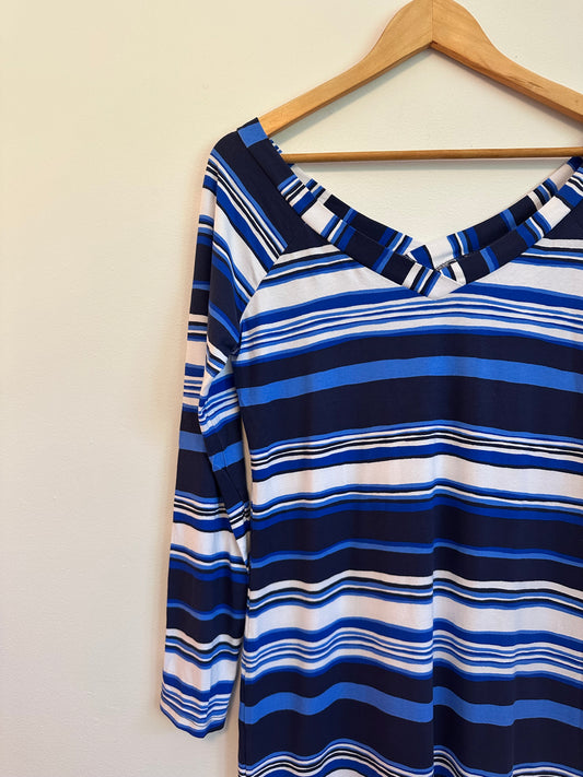 Lilly Pulitzer Stetch Jersey V-Neck Blue Stripe T-Shirt Dress | Size Medium
