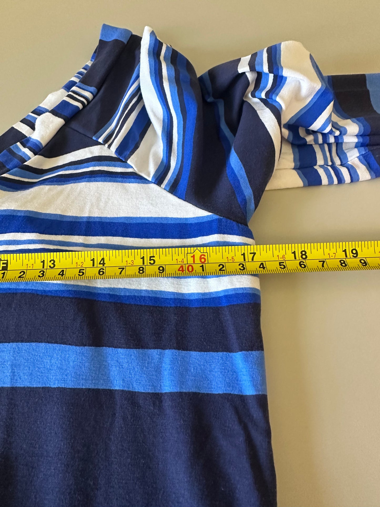 Lilly Pulitzer Stetch Jersey V-Neck Blue Stripe T-Shirt Dress | Size Medium