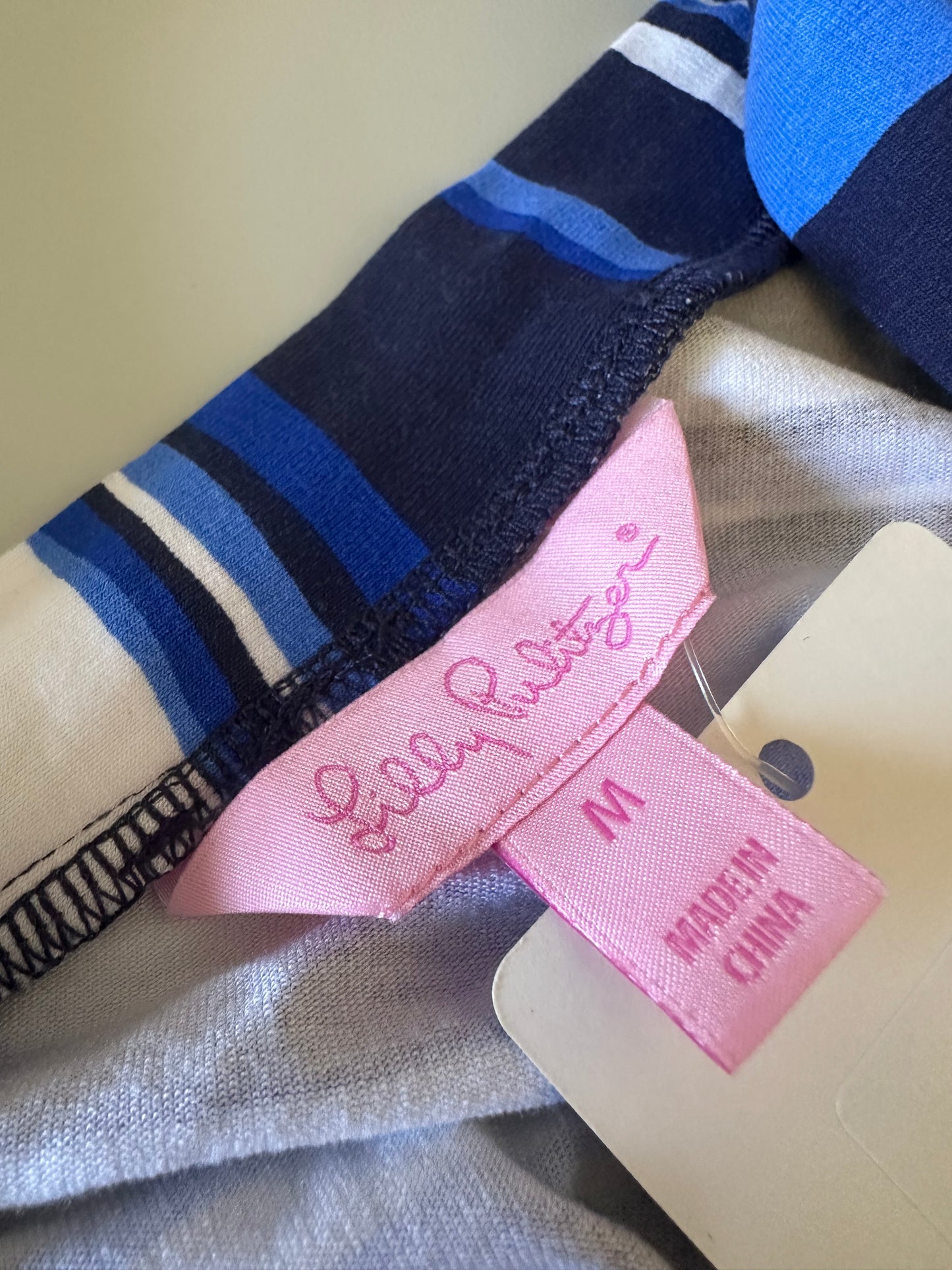 Lilly Pulitzer Stetch Jersey V-Neck Blue Stripe T-Shirt Dress | Size Medium