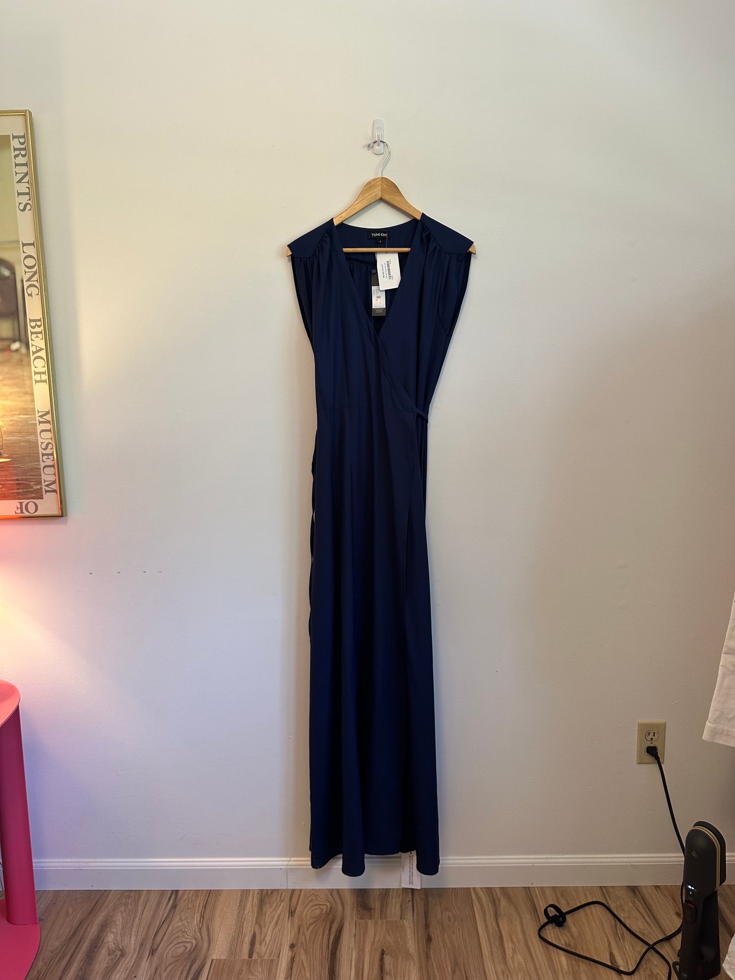 NWT Yumi Kim Swept Away Wrap Maxi Dress in Navy Blue | Size Large