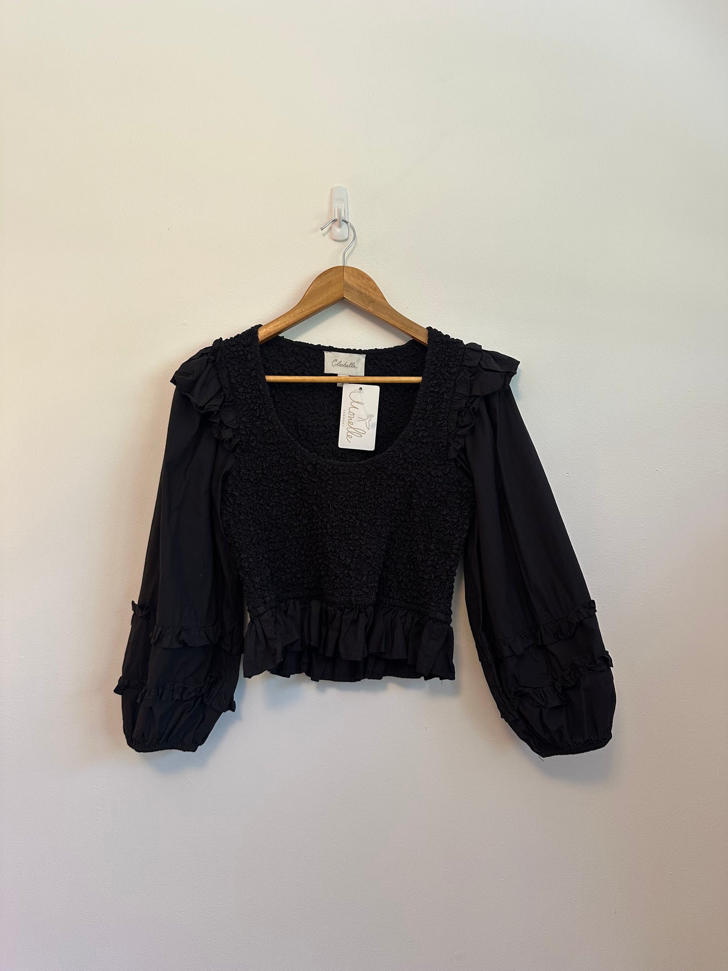 Cleobella Veronika Solid Blouse in Black | Size Medium