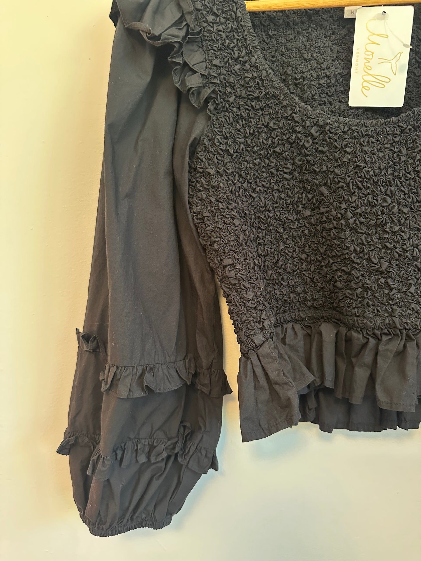 Cleobella Veronika Solid Blouse in Black | Size Medium