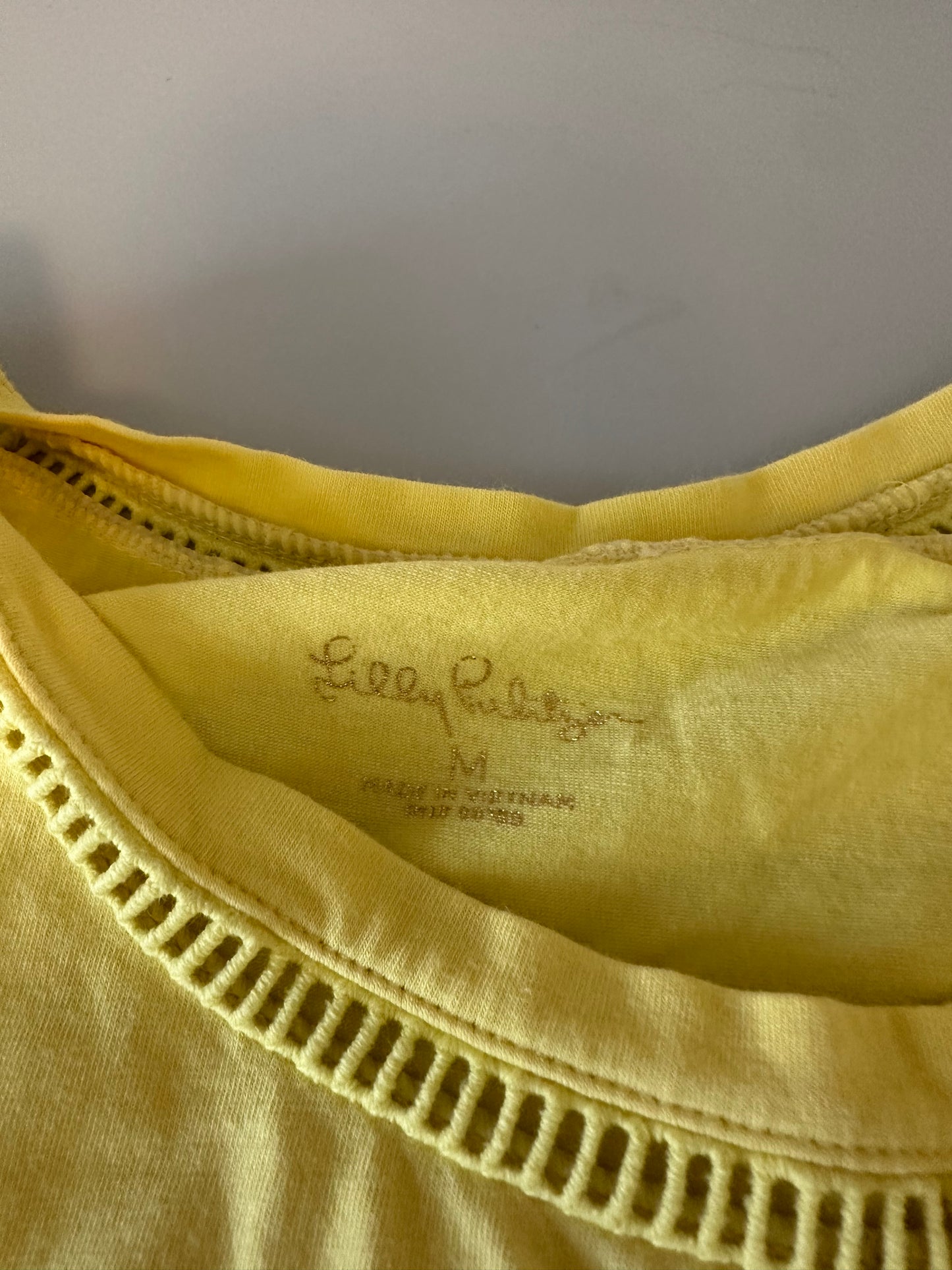 Lilly Pulitzer Ruffle Trim Cotton Tank Top in Yellow | Size Medium