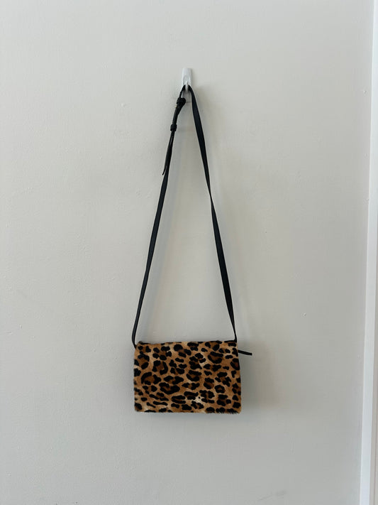 Banana Republic Leopard Print and Black Leather Crossbody Bag