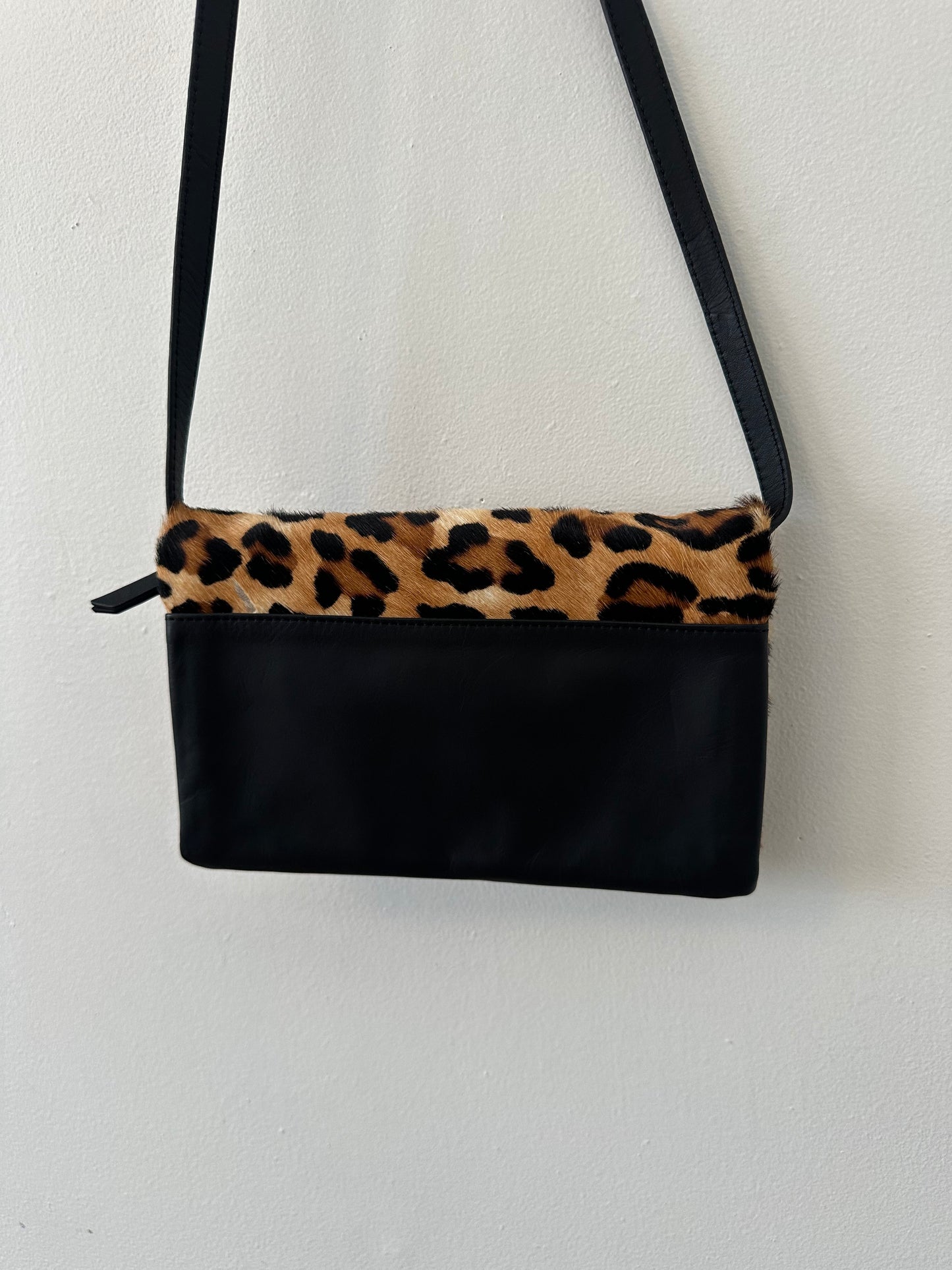 Banana Republic Leopard Print and Black Leather Crossbody Bag