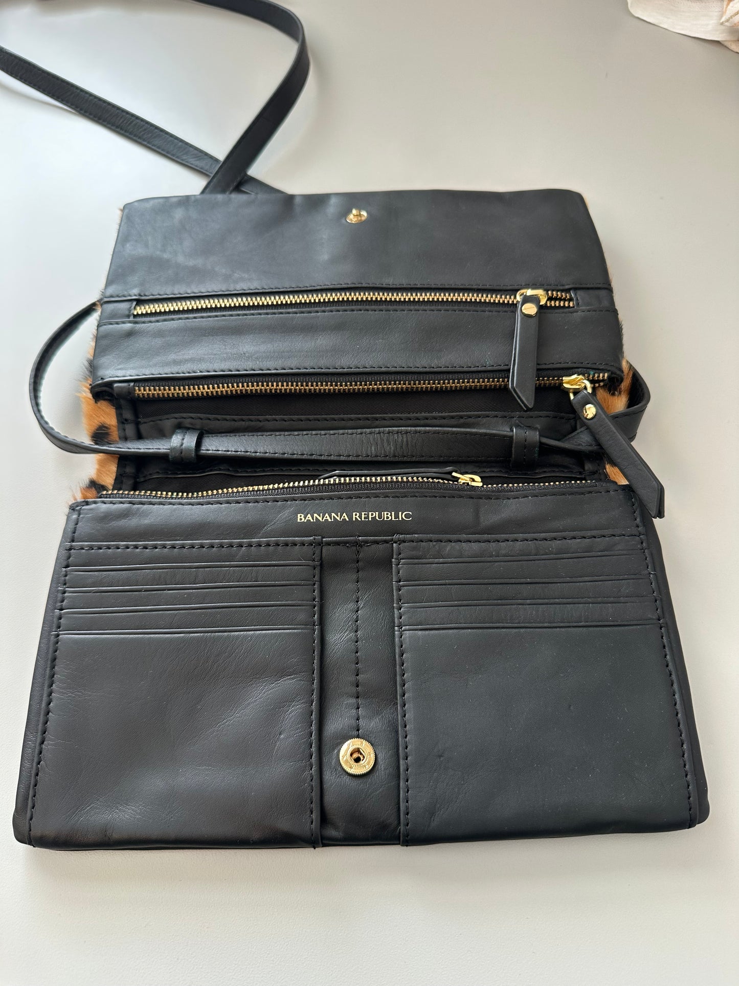 Banana Republic Leopard Print and Black Leather Crossbody Bag