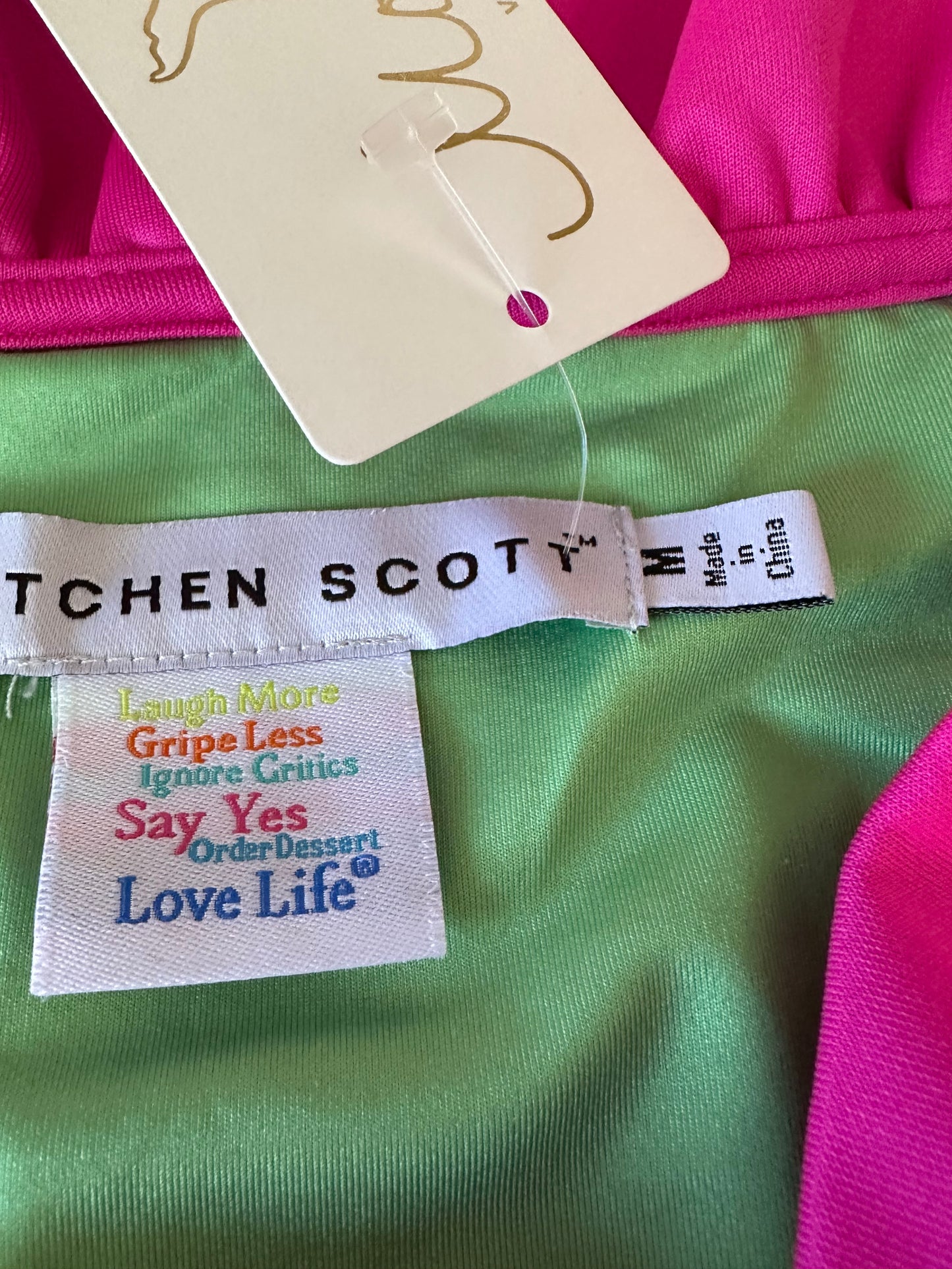 Gretchen Scott Designs Pink Ruffle Neck Sleeveless Blouse | Size Medium