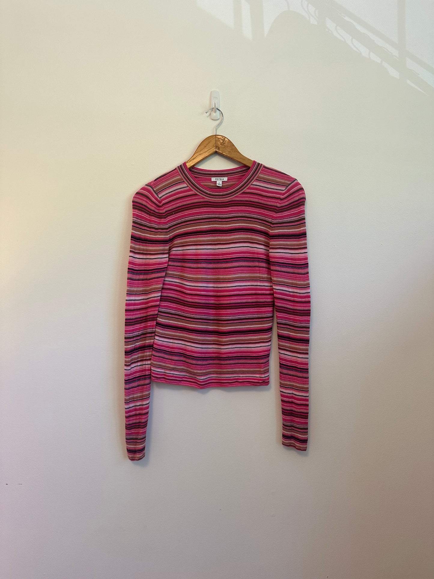 Pistola Madison Long Sleeve Crew Neck Sweater in Pink and Brown | Size Medium