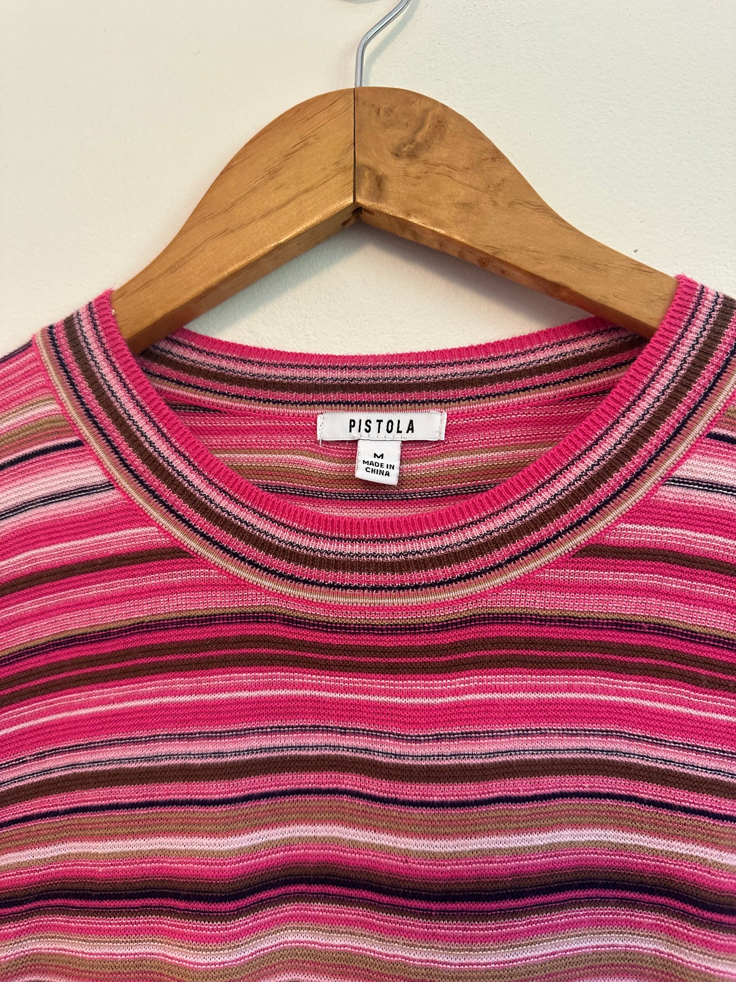 Pistola Madison Long Sleeve Crew Neck Sweater in Pink and Brown | Size Medium