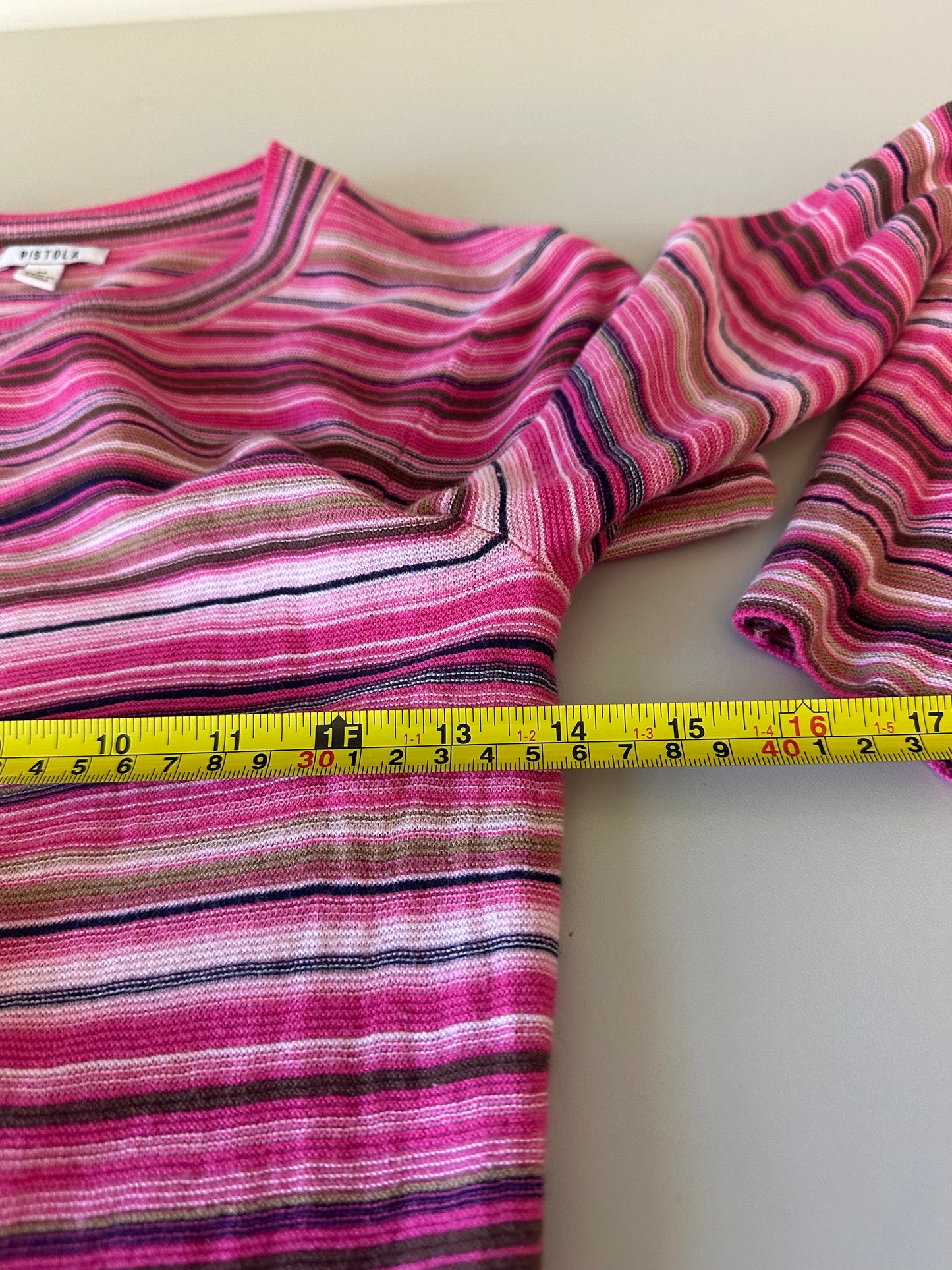 Pistola Madison Long Sleeve Crew Neck Sweater in Pink and Brown | Size Medium