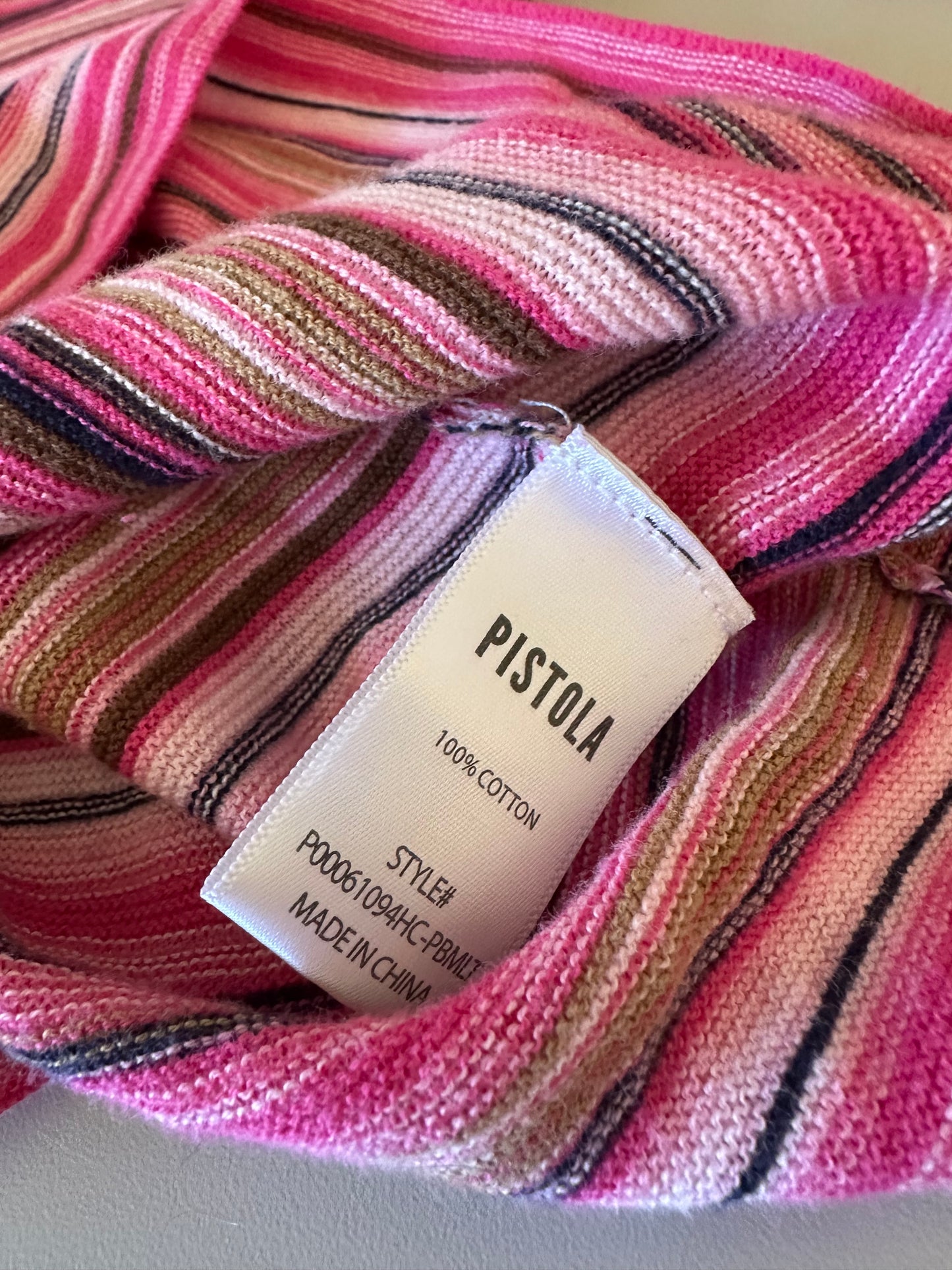 Pistola Madison Long Sleeve Crew Neck Sweater in Pink and Brown | Size Medium