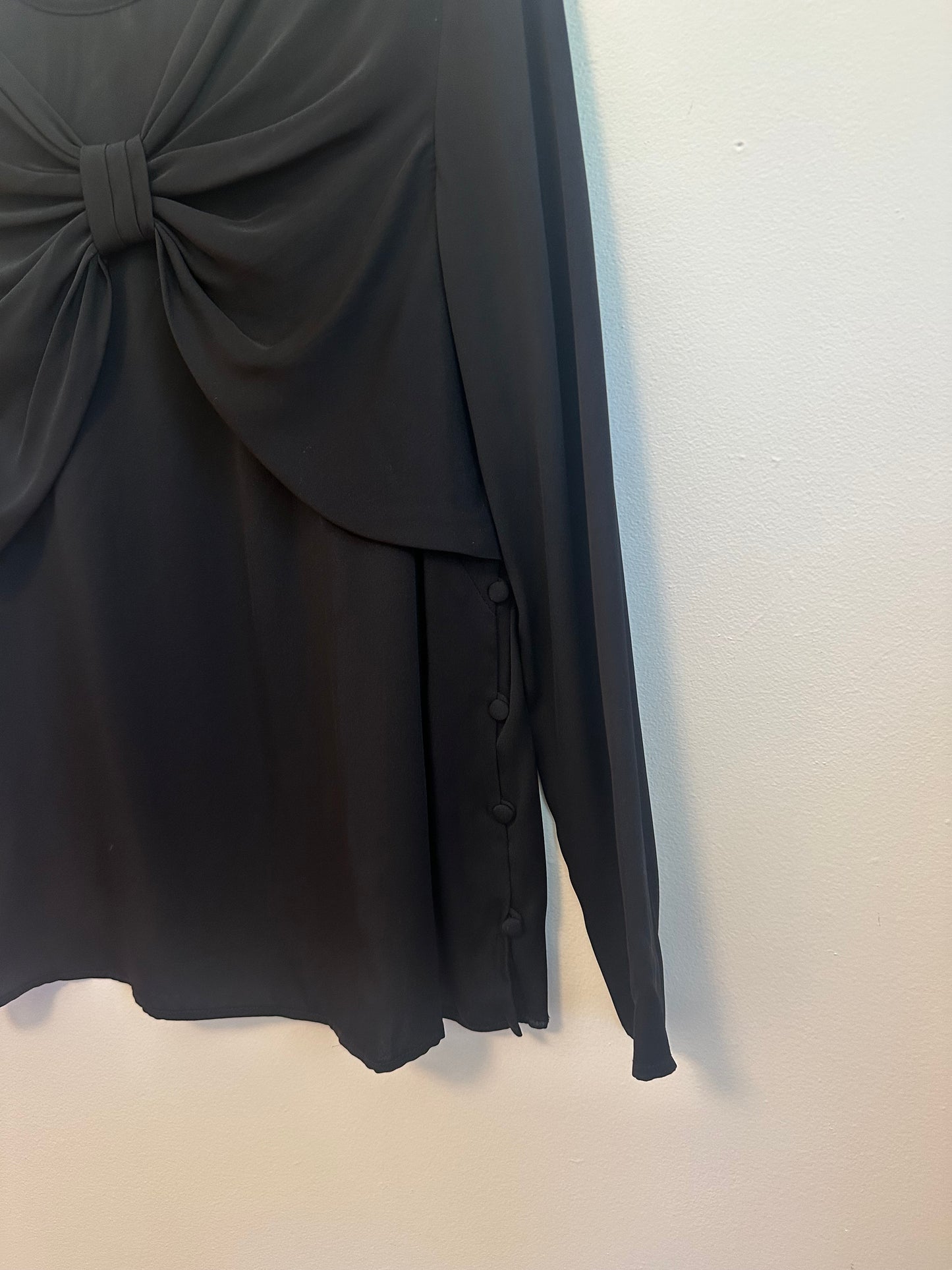 Milly Bow Front Side Button Silk Blouse in Black | Size 10