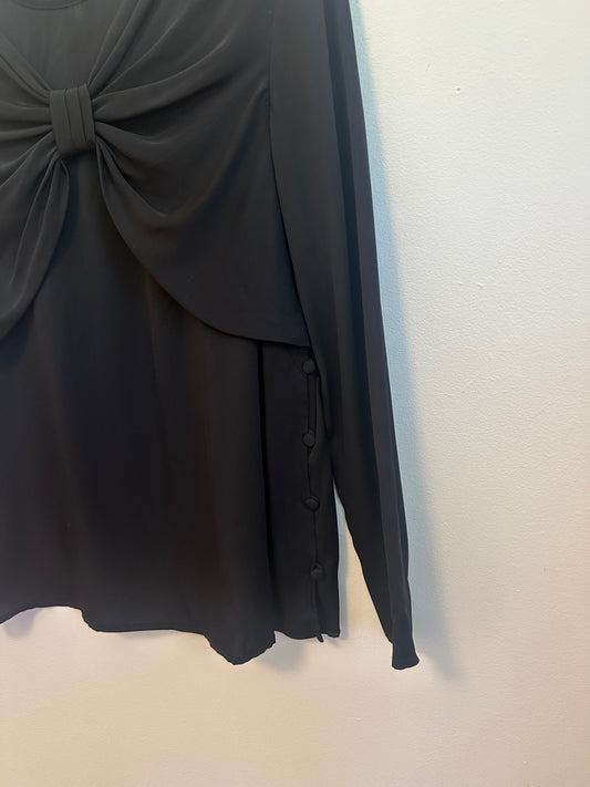 Milly Bow Front Side Button Silk Blouse in Black | Size 10