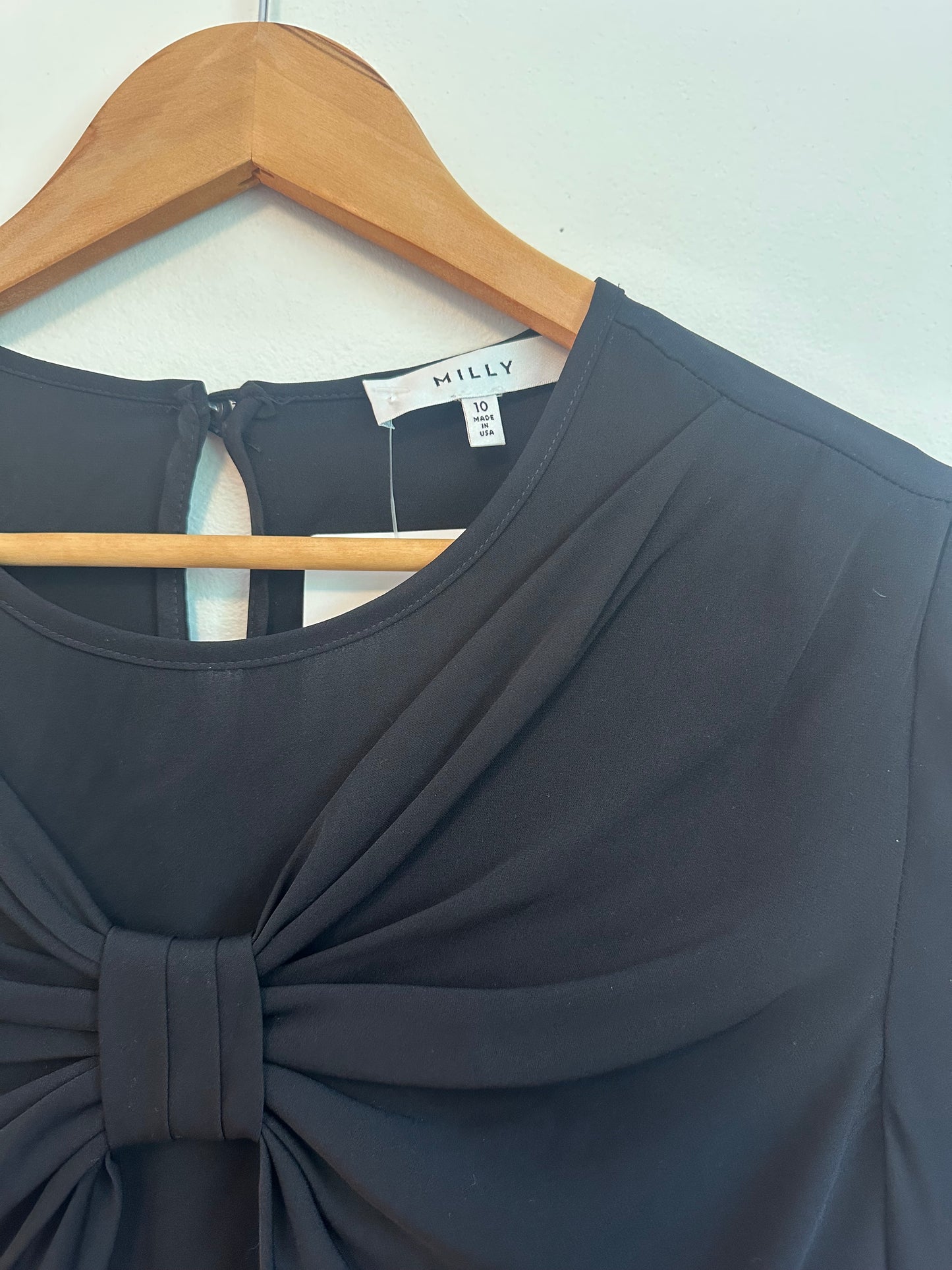 Milly Bow Front Side Button Silk Blouse in Black | Size 10