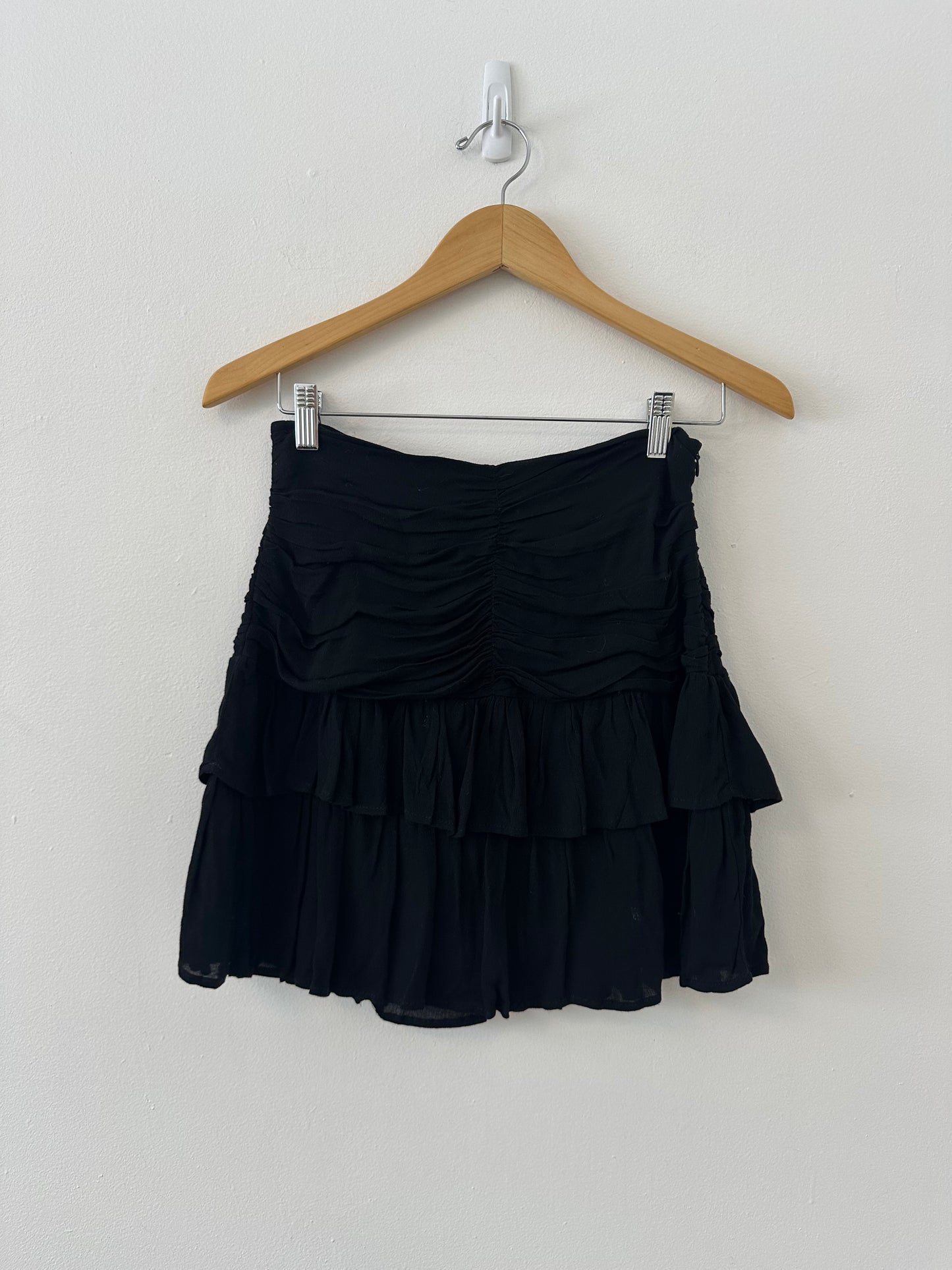 Main Strip Black Ruffle Trim Mini Skirt | Size Small