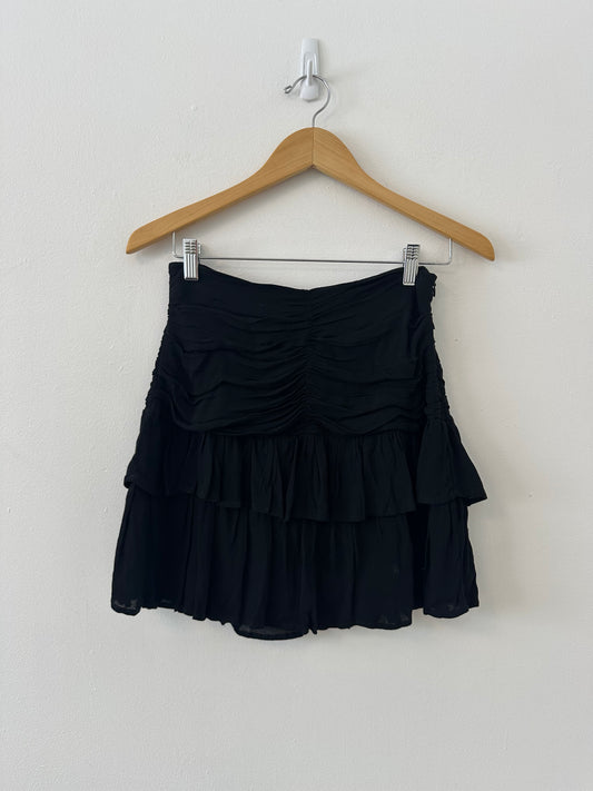 Main Strip Black Ruffle Trim Mini Skirt | Size Small