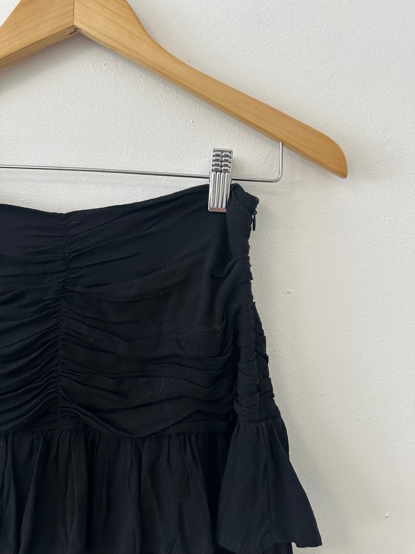 Main Strip Black Ruffle Trim Mini Skirt | Size Small