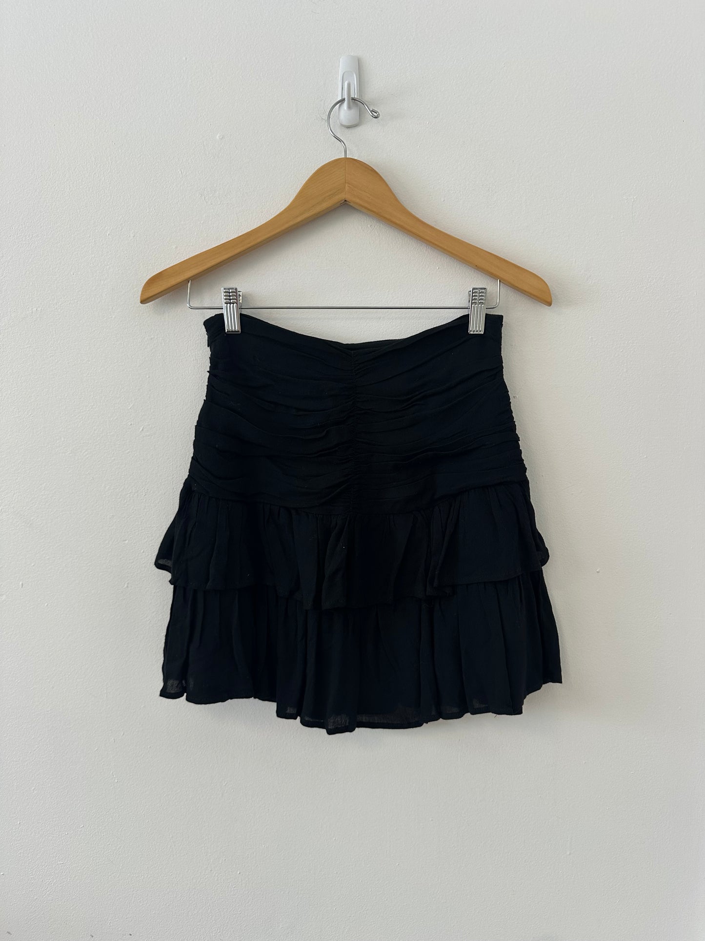 Main Strip Black Ruffle Trim Mini Skirt | Size Small
