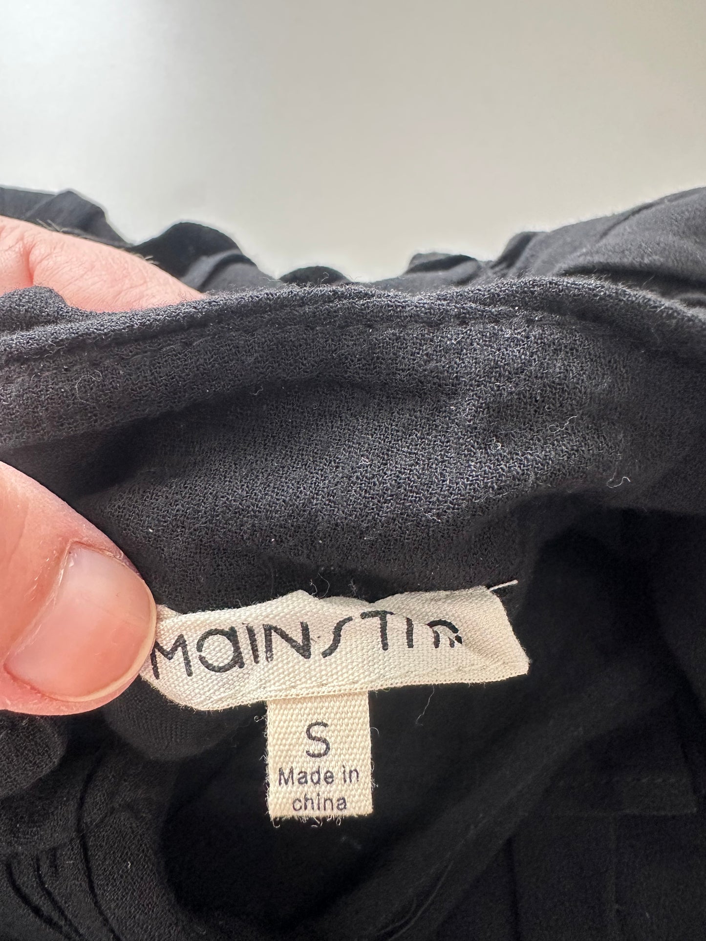 Main Strip Black Ruffle Trim Mini Skirt | Size Small