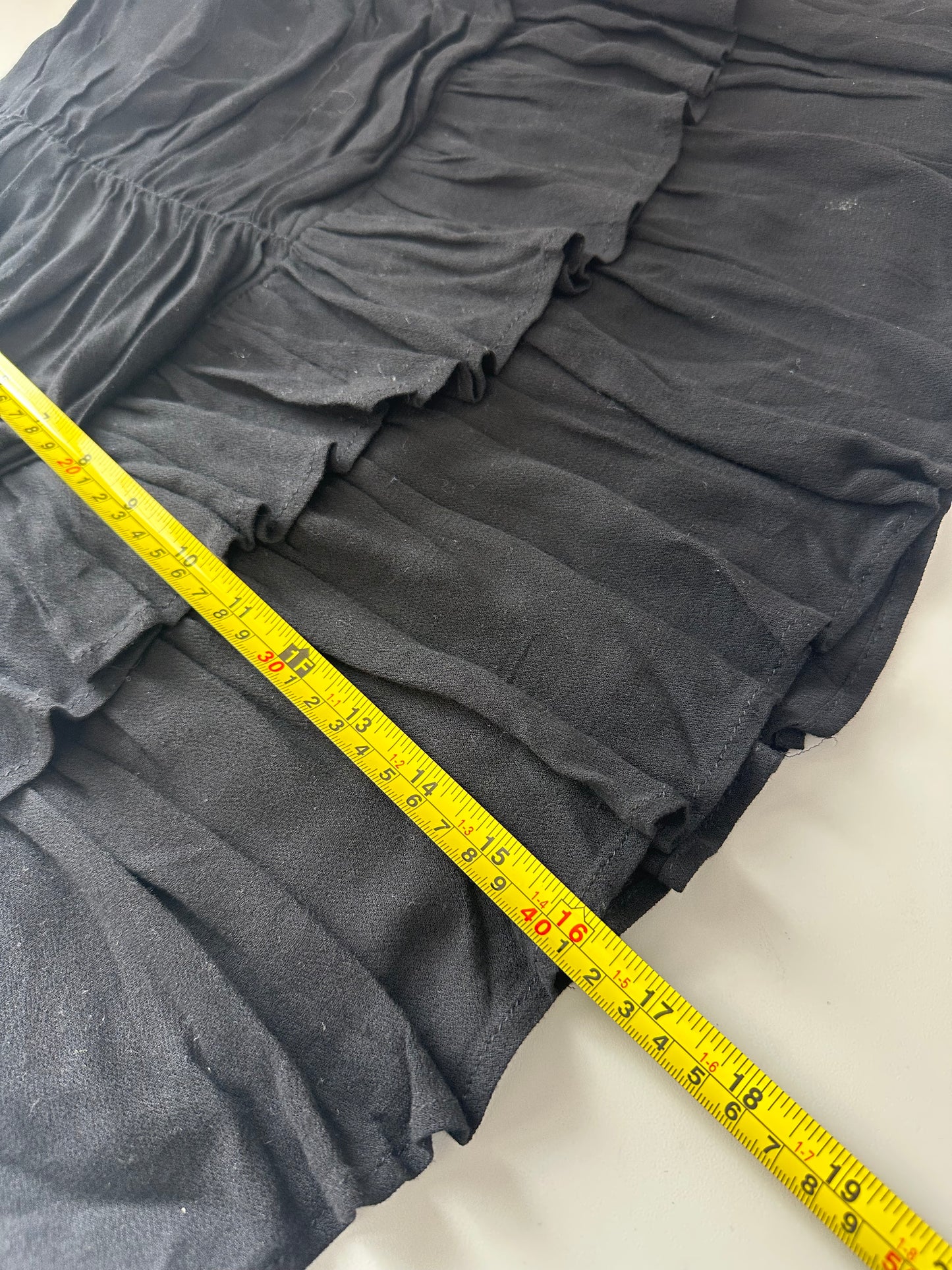 Main Strip Black Ruffle Trim Mini Skirt | Size Small