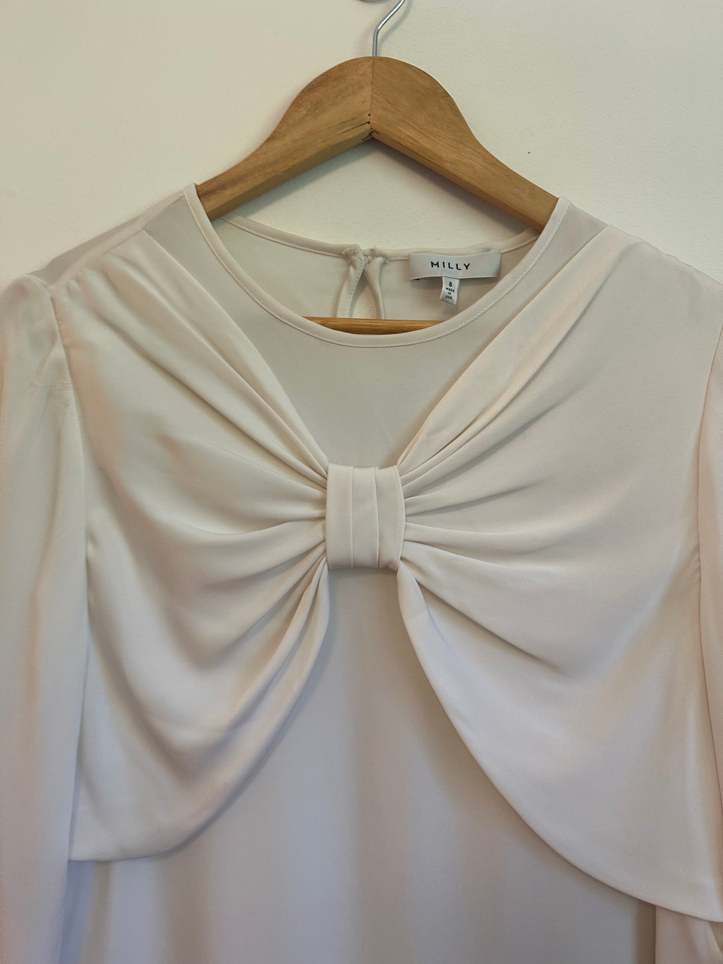 Milly Cream Bow Front Side Button Silk Blouse | Size 8