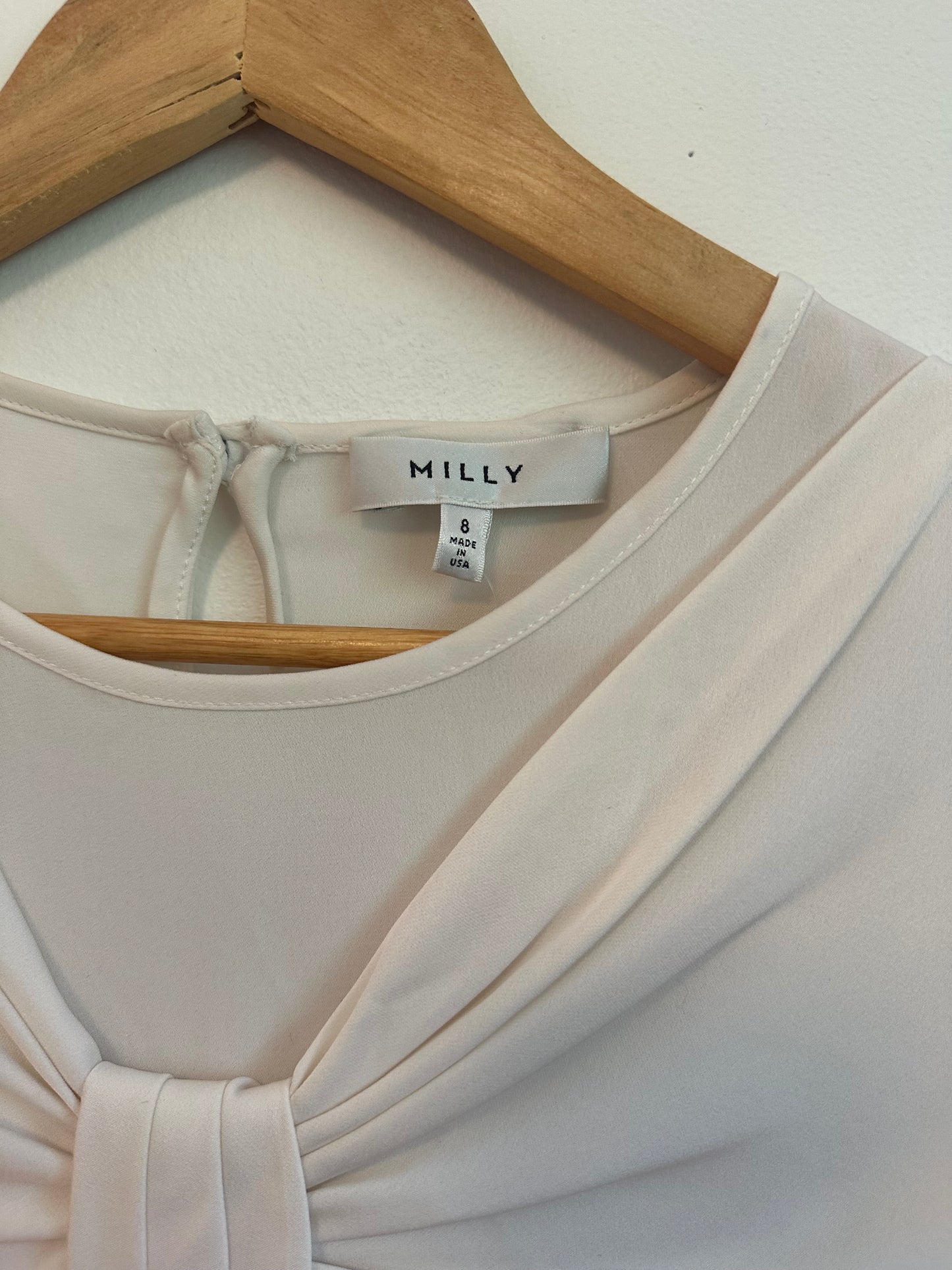 Milly Cream Bow Front Side Button Silk Blouse | Size 8