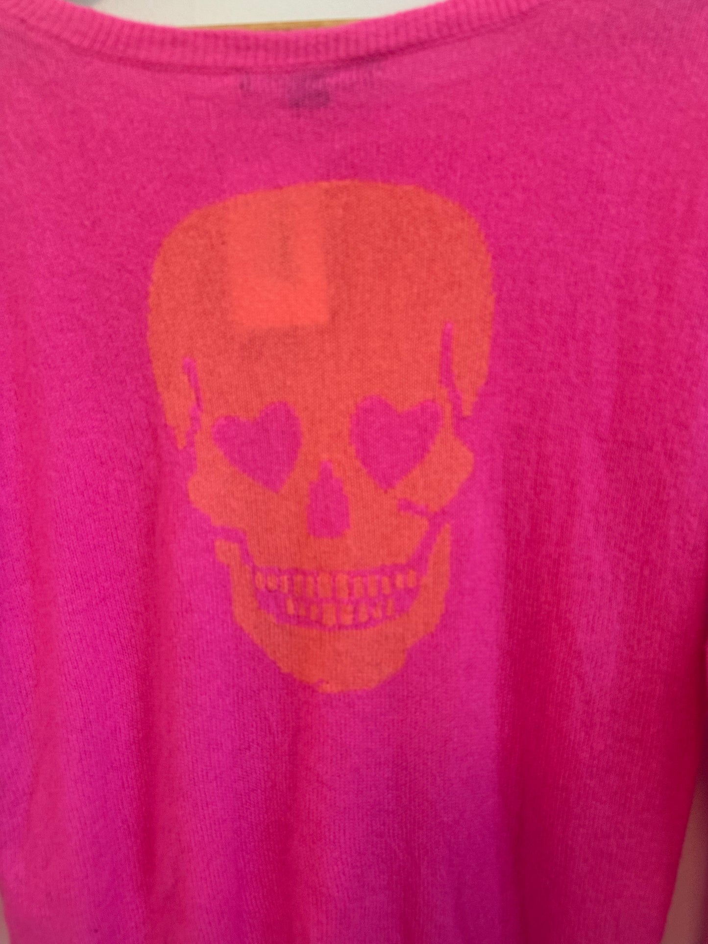Skull Cashmere Pink and Orange Boatneck Sweater | Size Medium