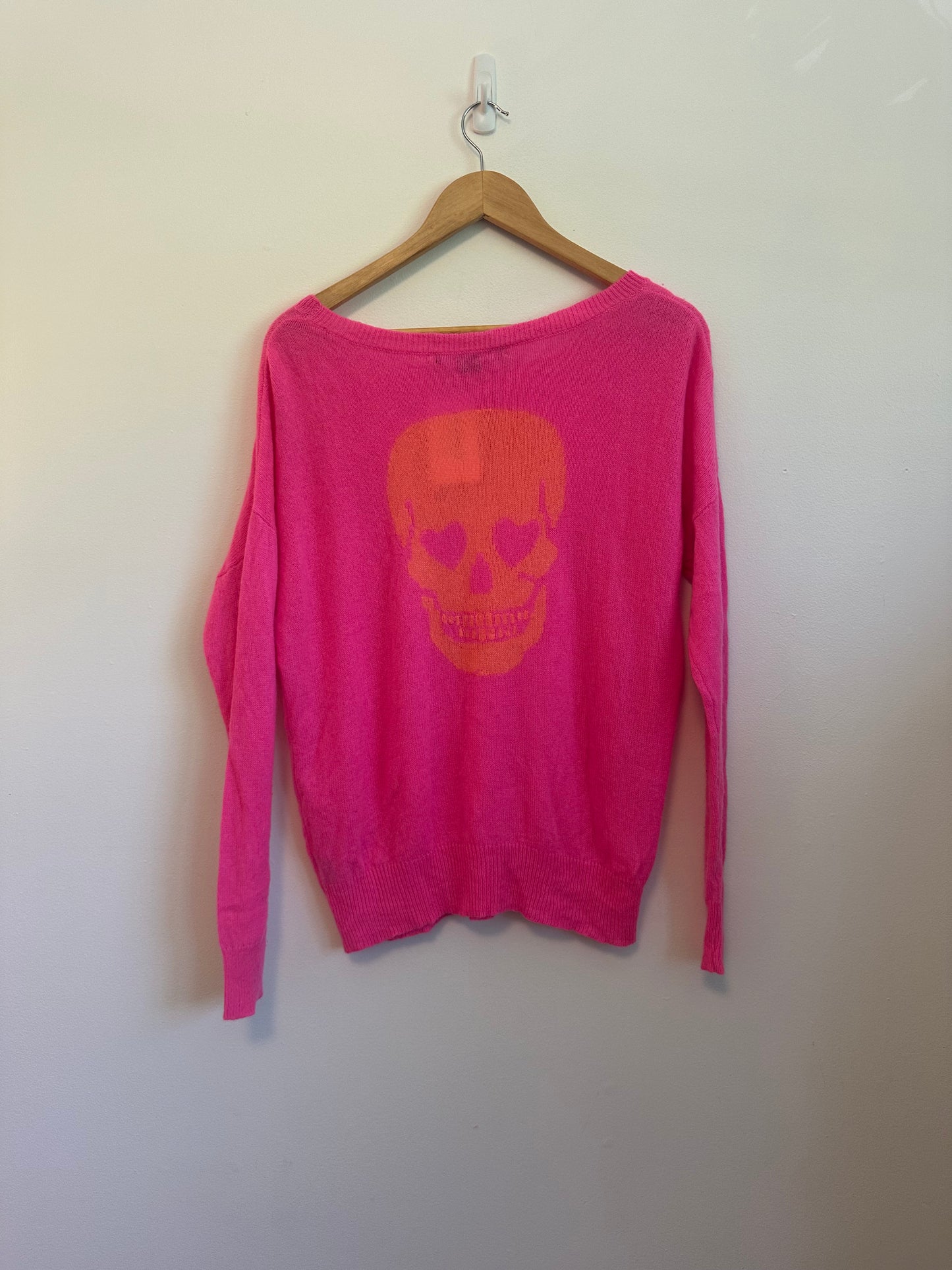 Skull Cashmere Pink and Orange Boatneck Sweater | Size Medium