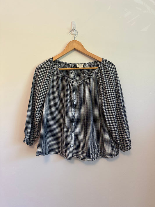Marea Sophie Button Front Navy and White Cotton Gingham Top | Size Medium
