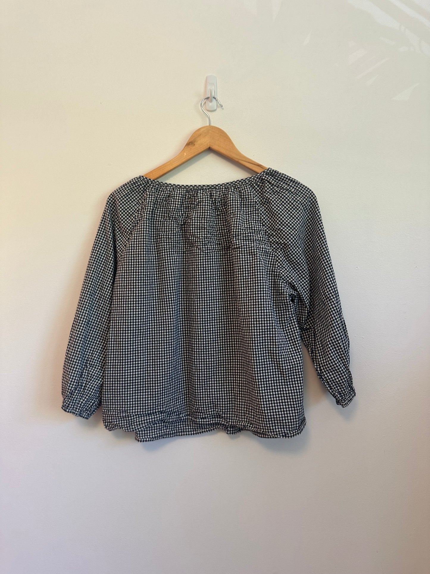Marea Sophie Button Front Navy and White Cotton Gingham Top | Size Medium