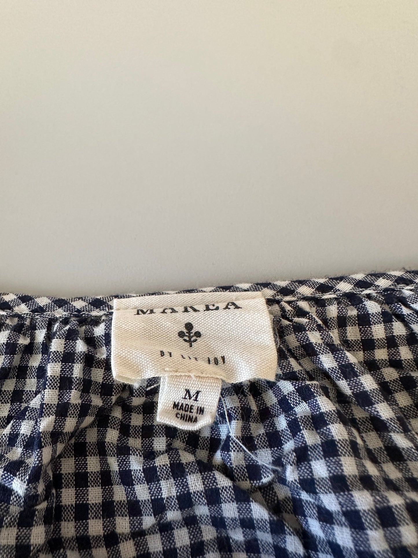 Marea Sophie Button Front Navy and White Cotton Gingham Top | Size Medium