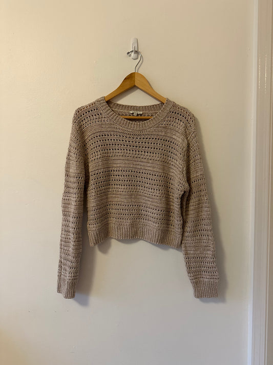 Z Supply Montalvo Crew Neck Crochet Sweater in Natural Brown | Size Large