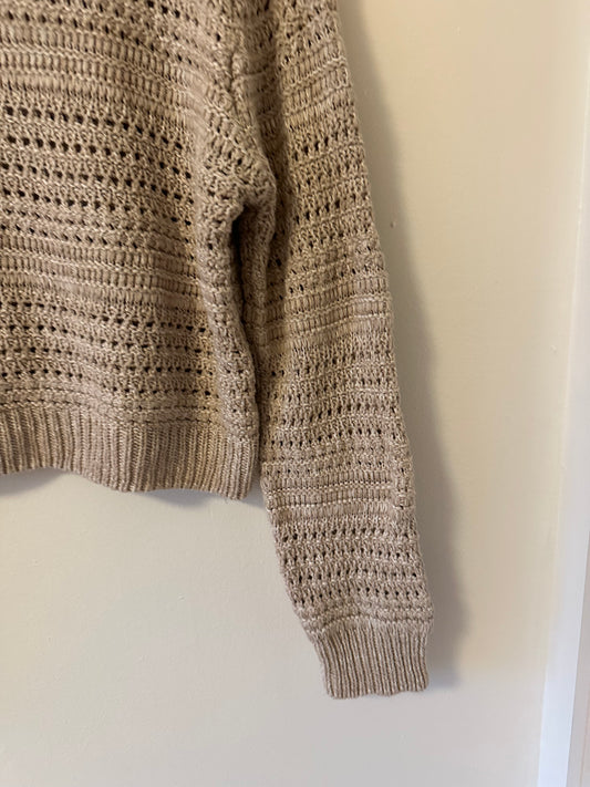 Z Supply Montalvo Crew Neck Crochet Sweater in Natural Brown | Size Large